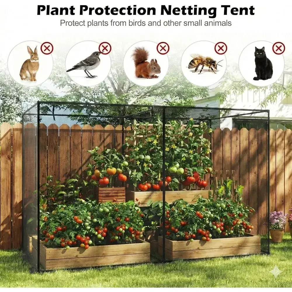6.5ft x 6.5ft Heavy-Duty Metal Crop Cage with Zippered Door, Ground Nails, and Carrying Bag for Plant Protection
