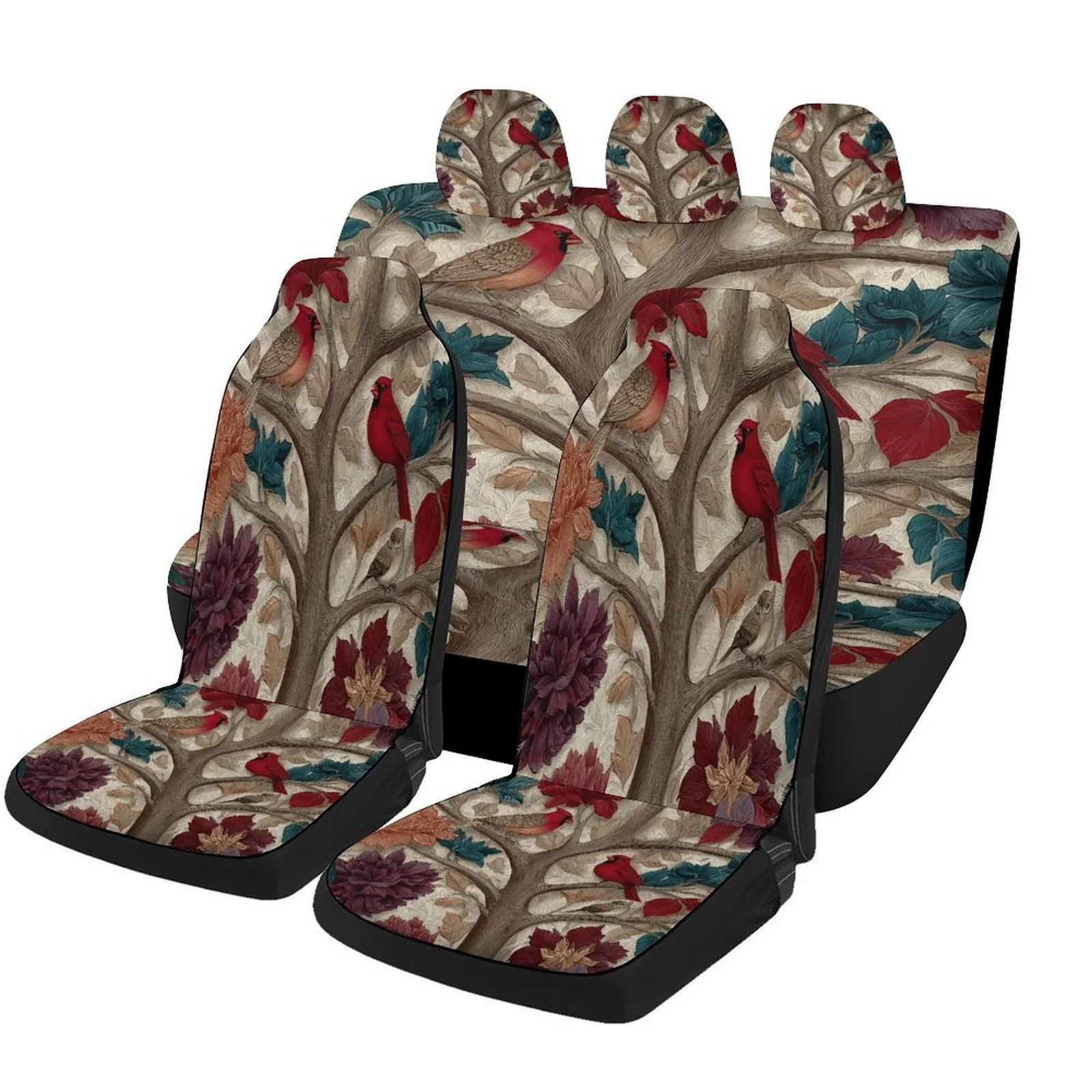 A Complete Set Of Car Seat Covers Featuring A Cardinals And Blossoms Design, Suitable For Most Vehicles. These Stylish And Comfo