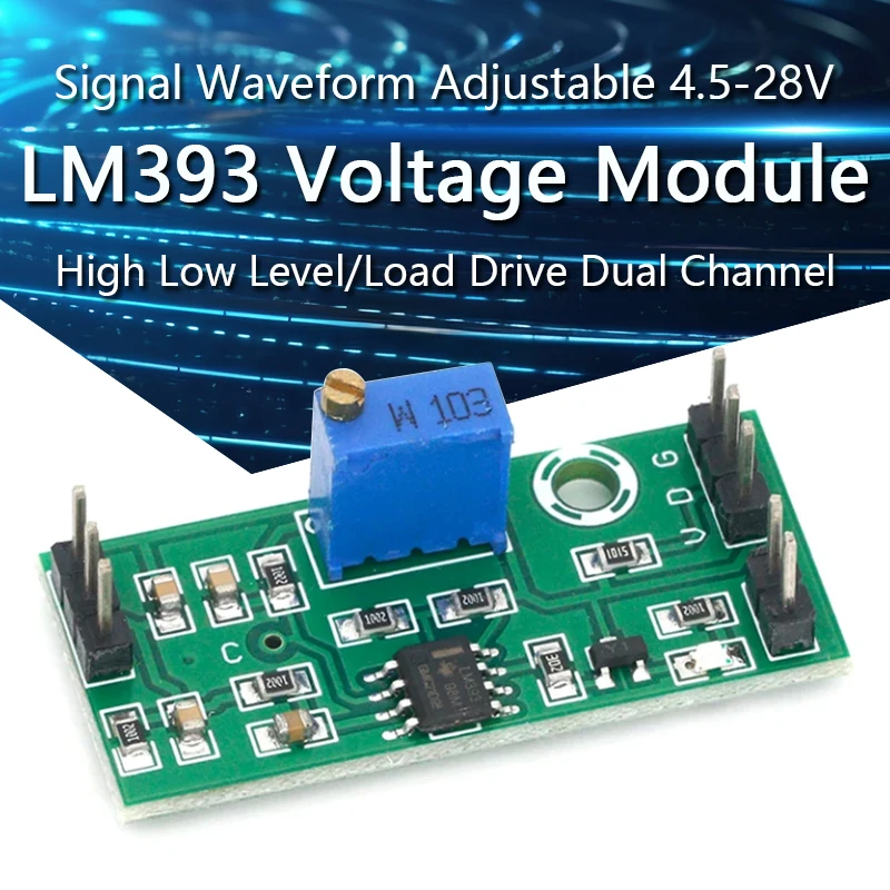 

LM393 Voltage Comparator Module Signal Waveform Adjustable High Low Level/Load Drive Dual Channel 4.5-28V High Voltage Module