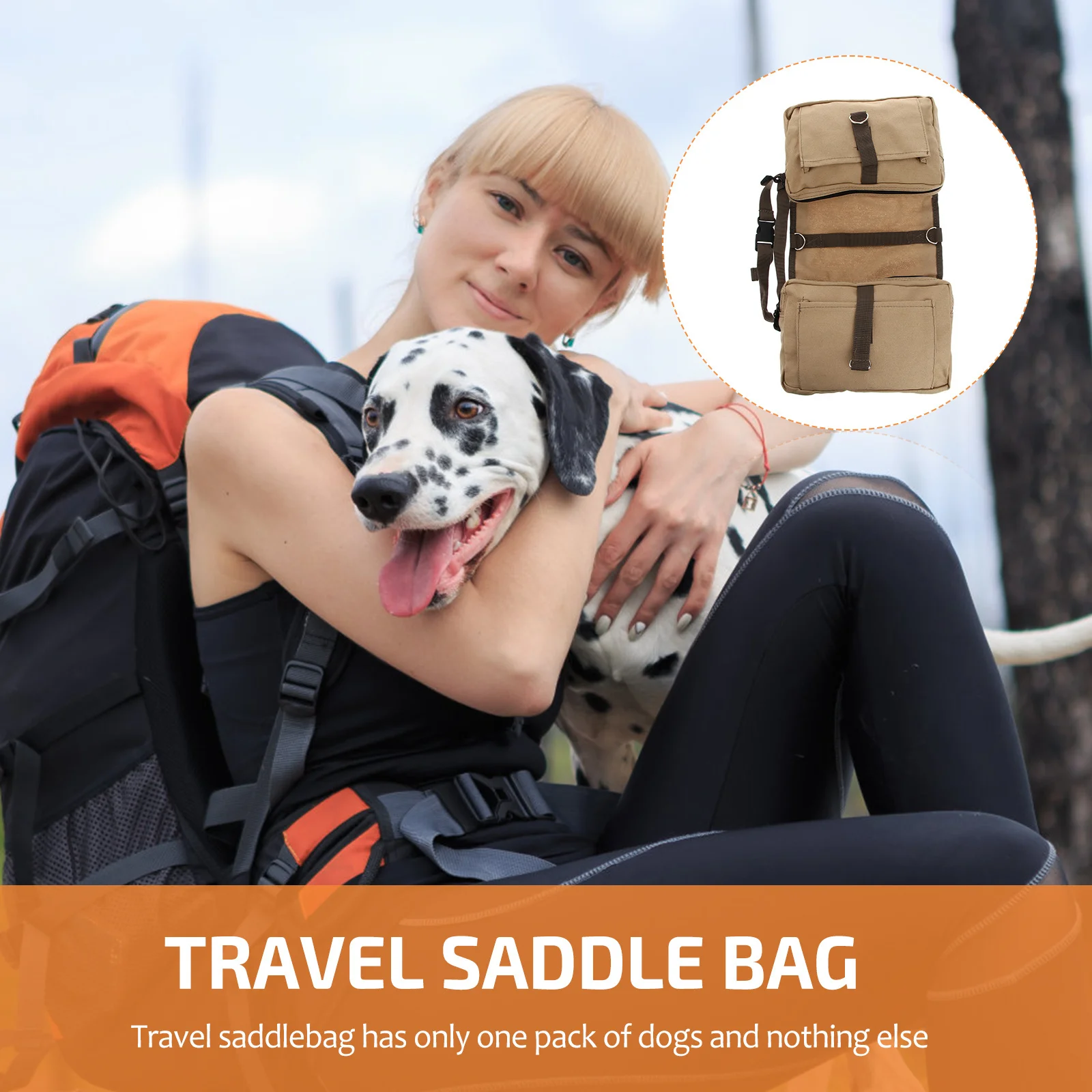 

Hiking Camping Backpack Saddle Bag Khaki Durable Canvas for Medium Large Dogs Multiple Side Pockets Dog Food Storage