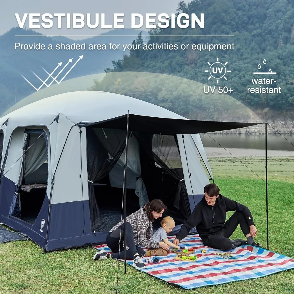 

10 Person Camping Blackout Tent, Multi Room Tents for Family, Portable Cabin Tent for Outdoor Large Tents