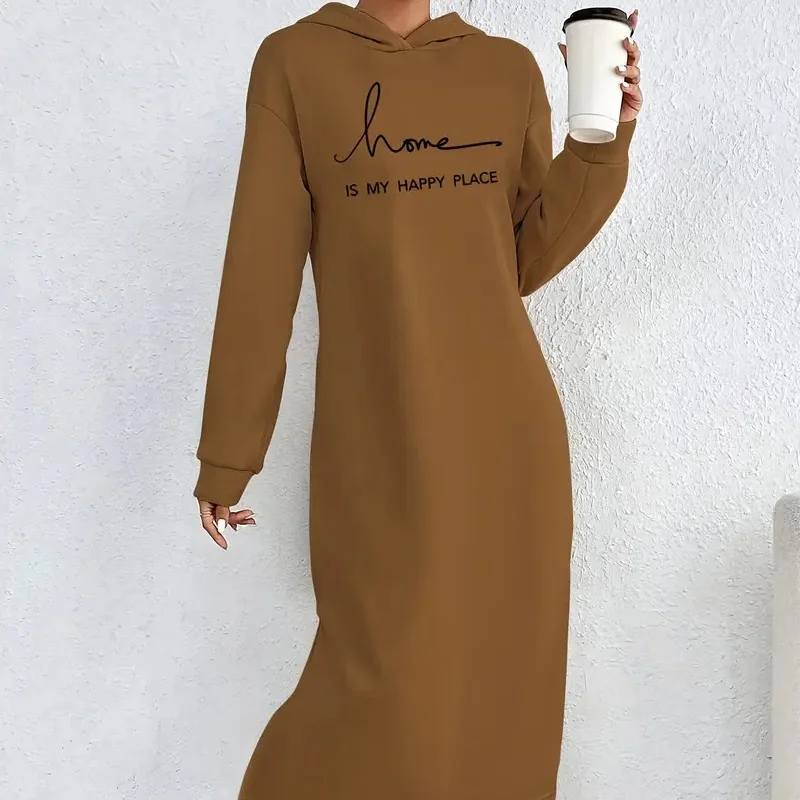 2025 Women's Floral 3D Pattern Hoodie Dress - Beige, featuring pink and blue floral prints, with a flowing long skirt