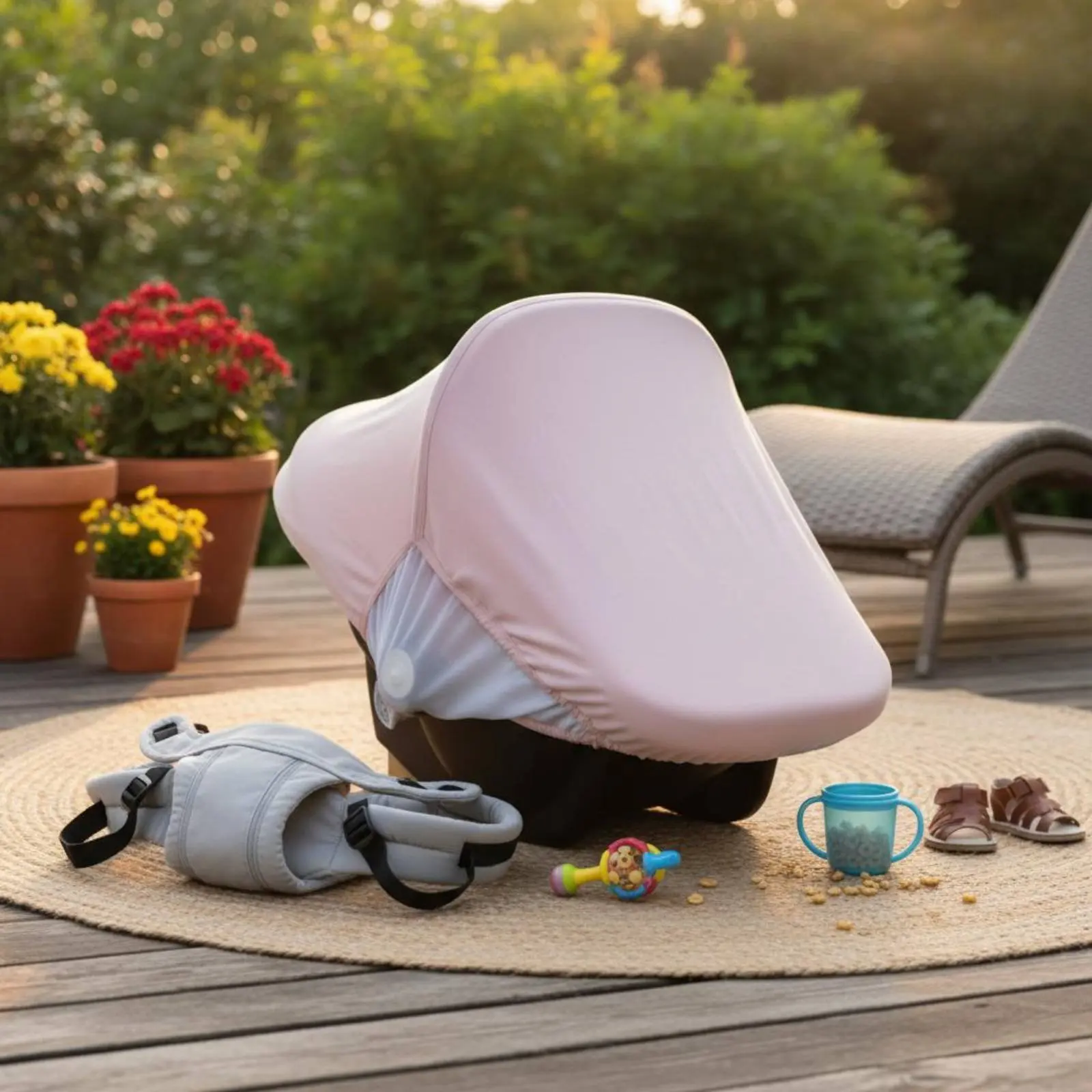 Bug Net Car Seat Cover Sun Protection Infant Carrier Cover Baby Car Seat Sunshade Universal Fit Breathable Material