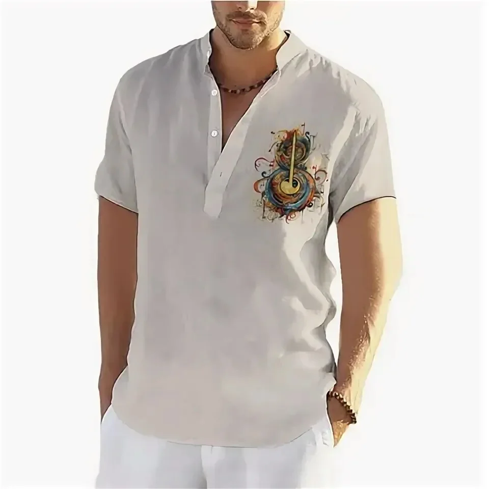 

Hot Selling Men's Short Sleeved Shirts For Summer Minimalist Stand Up Collar Casual Beach Vacation Style Dressing