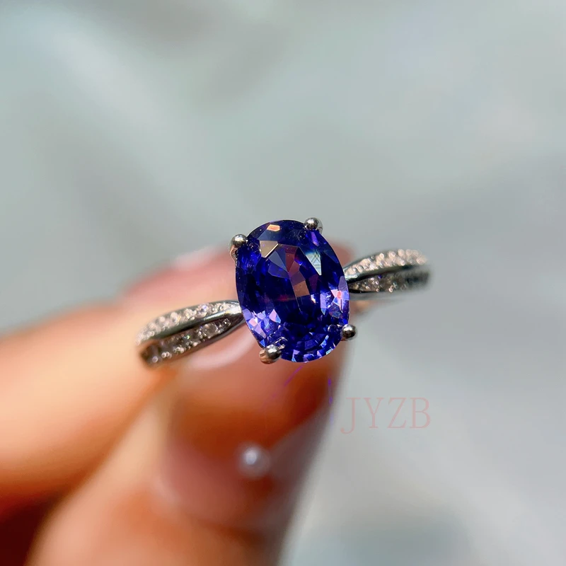 High-end natural Tanzanite ring for women INS niche fashionable gemstone ring light luxury sterling silver opening adjustable