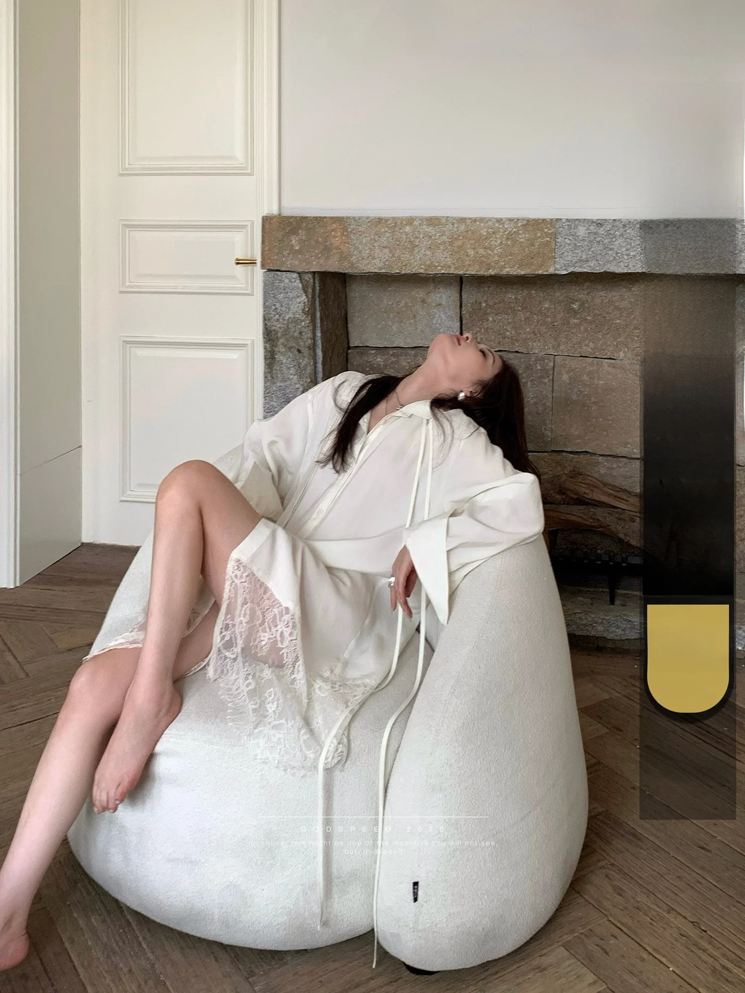 

KAS Long Lace Patchwork Sa irt Loose Design Sensation High End Feeling Personali Women's Faion Casual irt