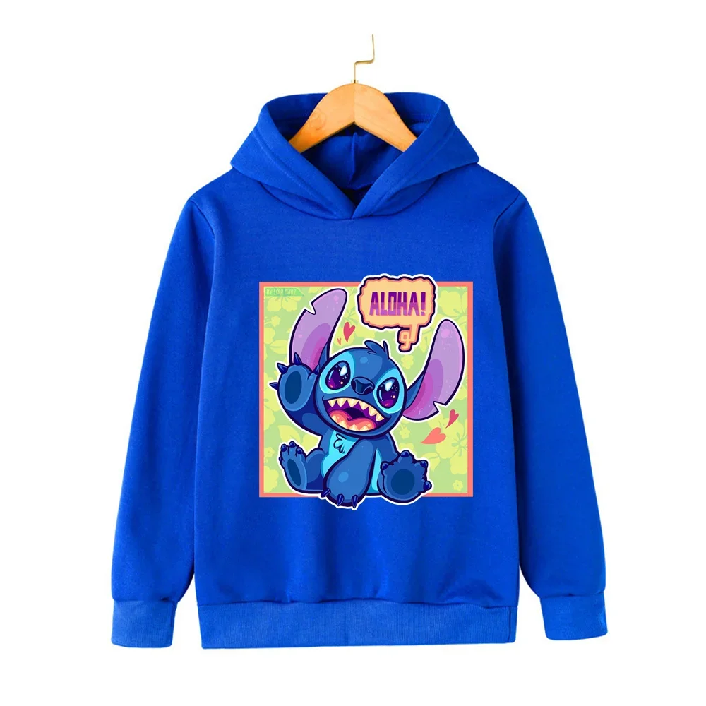 Stitch Hoodies Disney Boys Girls Long Sleeve Spring Autumn Hooded Tops Clothing Children's Stich Casual Sweatshirts 1-14 Years