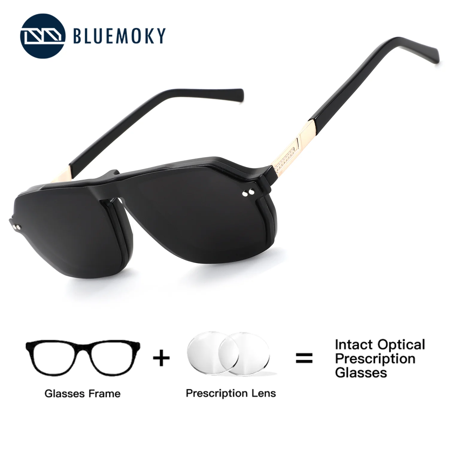 

BLUEMOKY Acetate Pilot Prescription Eyeglasses Male's Clip-on Glasses UV400 Polarized Anti Blue Light Men's Glasses for Sight