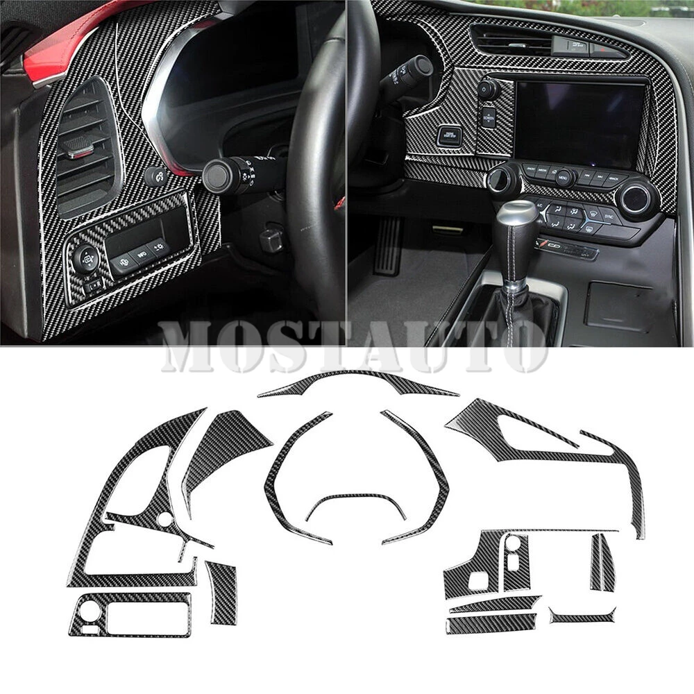 

For Chevrolet Corvette C7 Soft Carbon Fiber Interior Front Dashboard Panel Cover Trim 2014-2019 16pcs （2 Color）