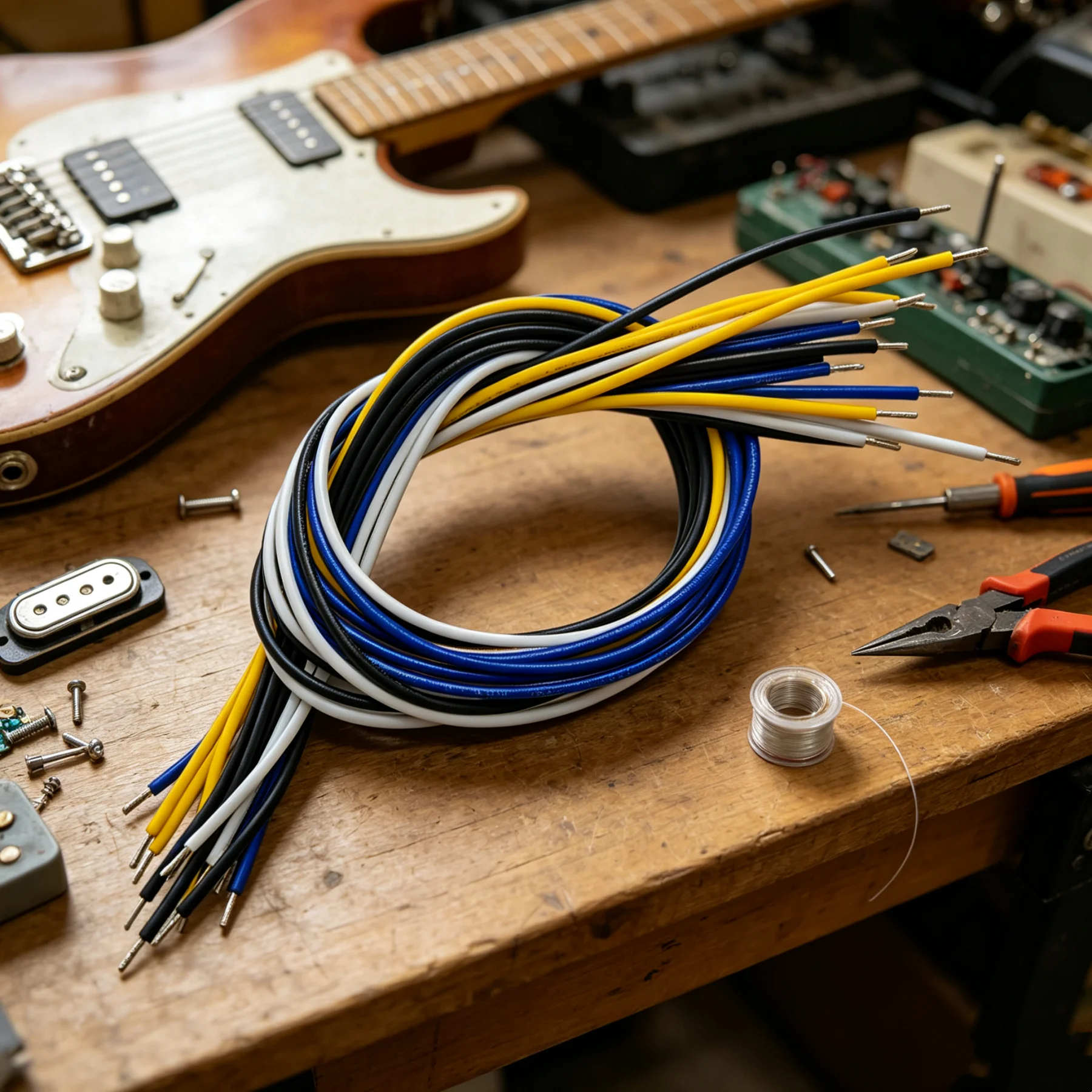 RUKOVA 16-Piece Set of 22 AWG Guitar Pickup Wiring Hookup Wire, 4-Color Assortment for Guitar and Bass Repair and Modifications