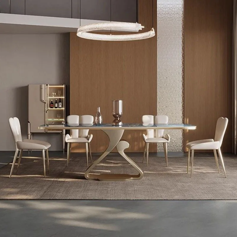 Italian light luxury dining table, modern simplicity, vil******ing table com***ation, marble pattern