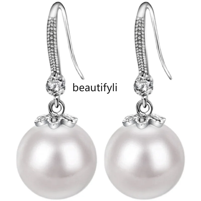 Fashion earrings women's 925 sterling silver tide high-end light luxury pearl earrings simple earrings