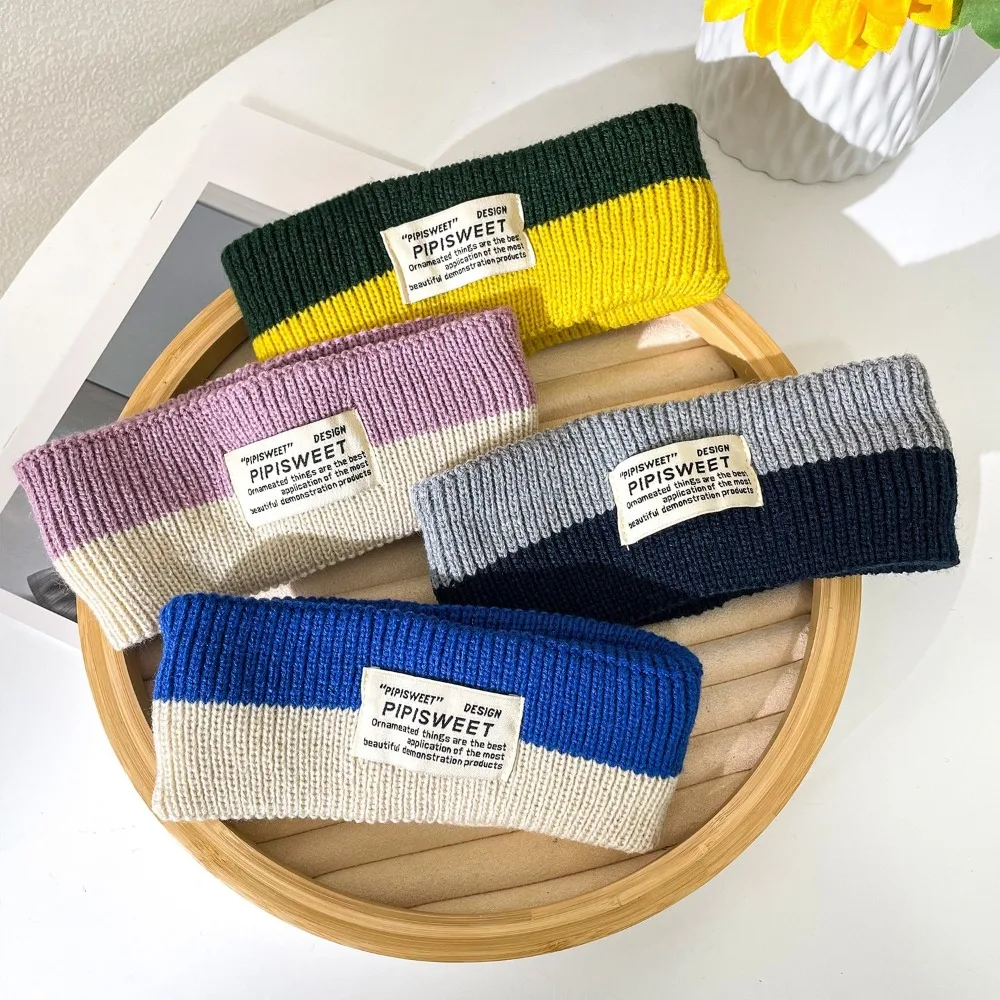 

Fashion Stretchy Knitted Headband Soft Wide Workout Headband Woolen Yarn Letter Contrast Color Headwrap Hair Styling Accessory