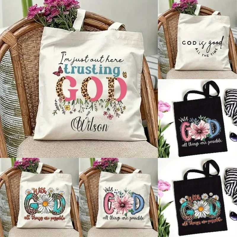 Dios es bueno, todas las cosas están posibles, bolso de lona, bolso de hombro cristiano, versículo de la Biblia, bolsos cristianos impresos para mujeres