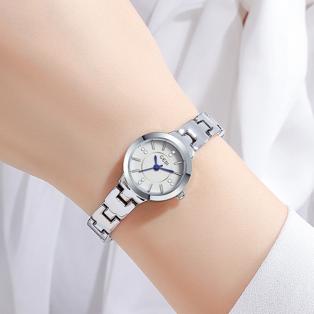 GEDI Minimalist Elegant Silvery Ladies Watches Top Brand Luxury Waterproof Diamond Women Quartz Wrist Watch Casual Woman Watch