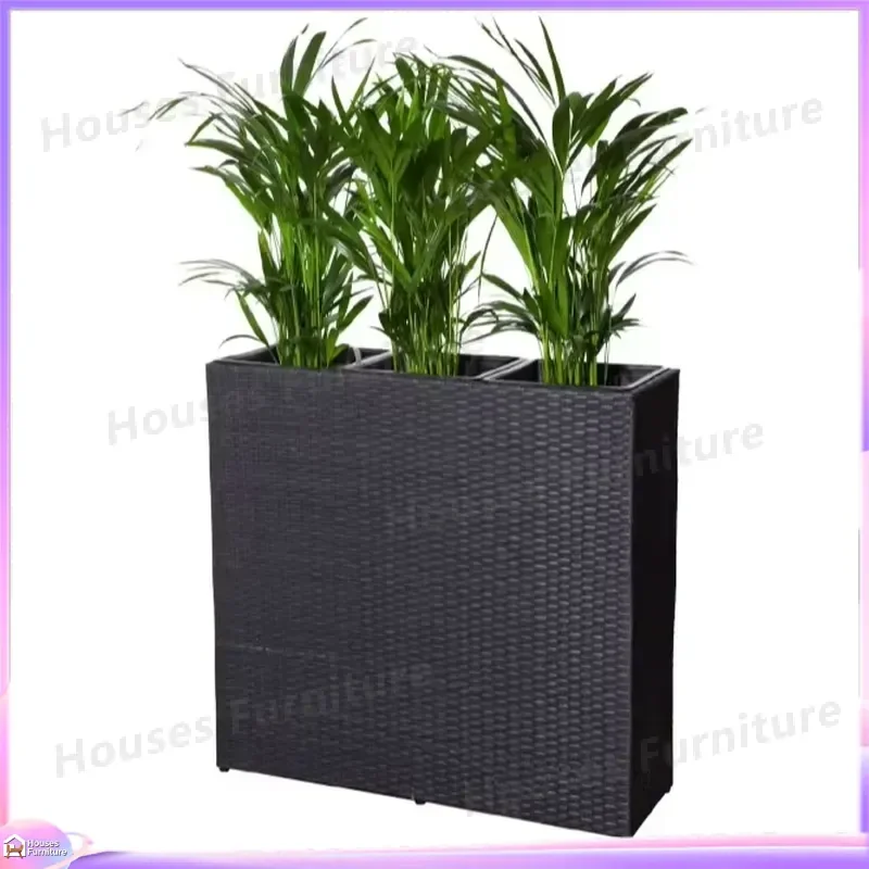 Tall Outdoor Flower Pot with 3 Inner Pots Wicker Planter Box Large Garden Planters for Patio Deck Yard Decorative Rattan