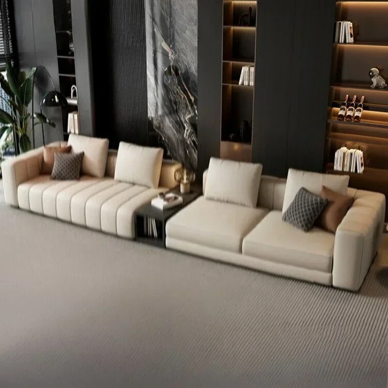 Luxury Sofas Furniture Premium Italian Genuine Leather Sectional Sofa Sets Living Room First Layer Cowhide Straight Row Light