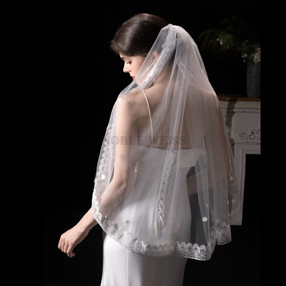 

Short Ivory Wedding Veil Lace Bridal Veils 1T Bride Veils Customized