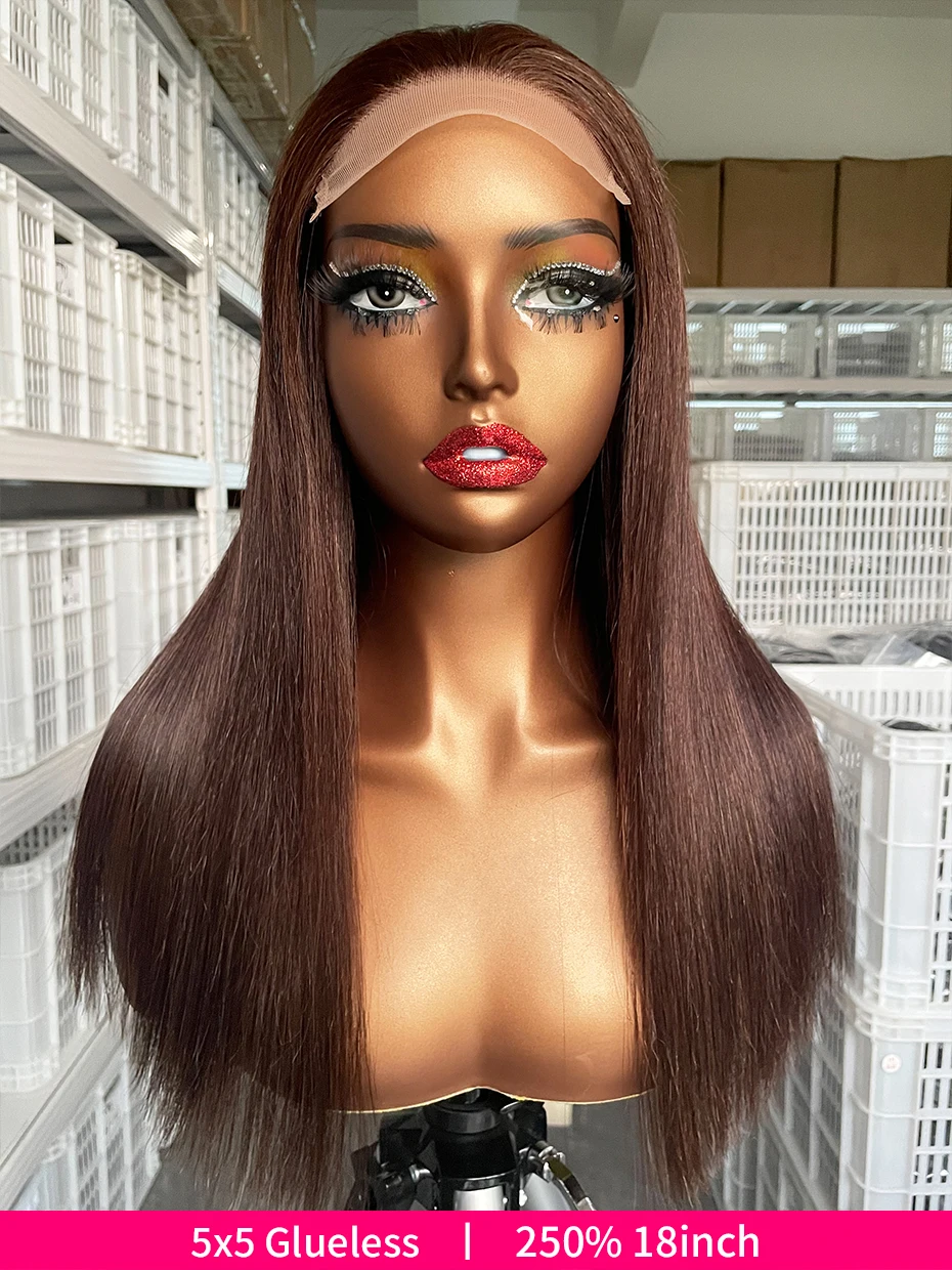 #2 Brown Chocolate Color 250 Density Lace Frontal Wig Human Hair Raw Vietnamese Double Drawn 13x4 Bob Lace Front Human Hair Wigs