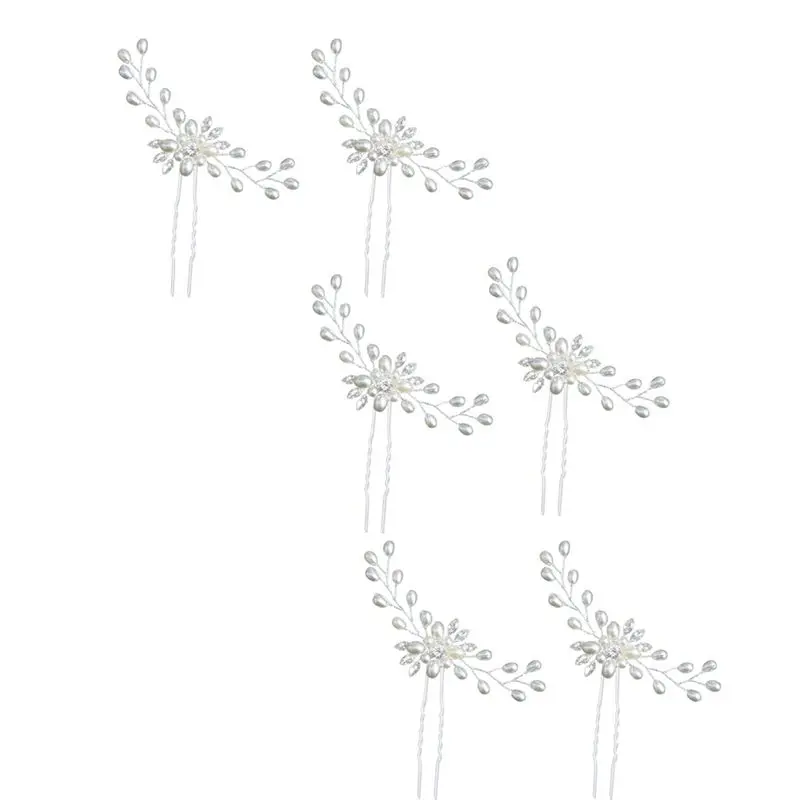 

AEF5-6 Pcs Crystal Wedding Hair Combs Pearl Rhinestone Headpiece Women Hair Ornaments