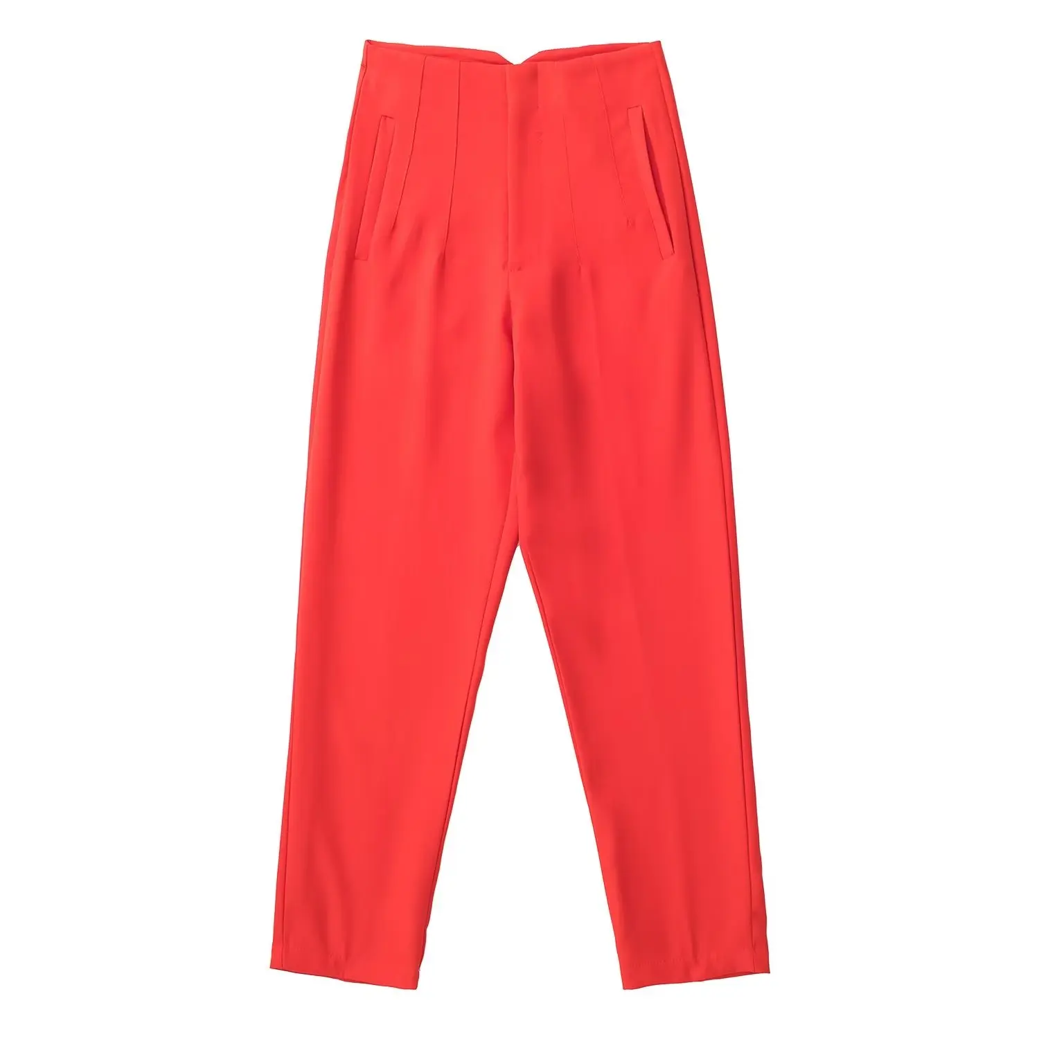 Straight Leg Pants High Waist Full Length Vintage Trousers for Women - Tangerine