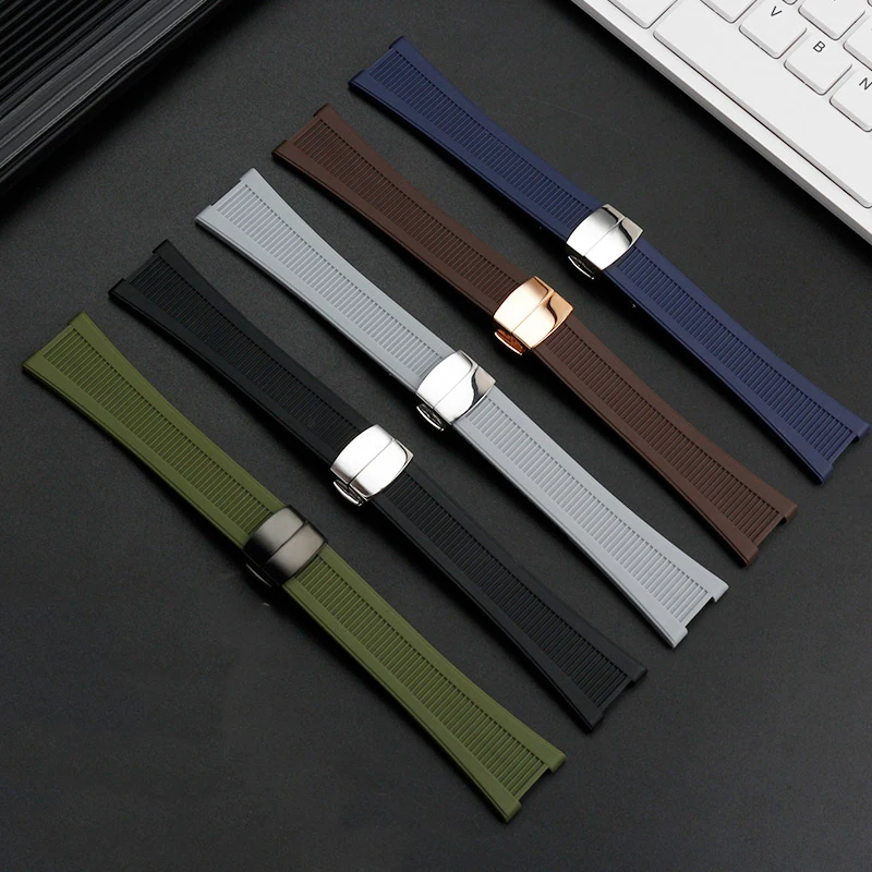 25*13mm Steel grain silicone rubber watch strap black brown gray green watchband For Patek Philippe PP Nautilus 5711/5712/5726