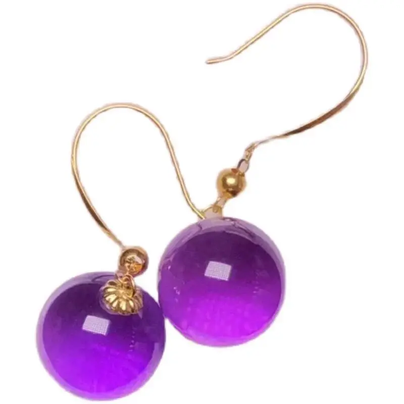 Natural Brazilian amethyst round bead earrings net body dark purple transfer beads fashion ear hook