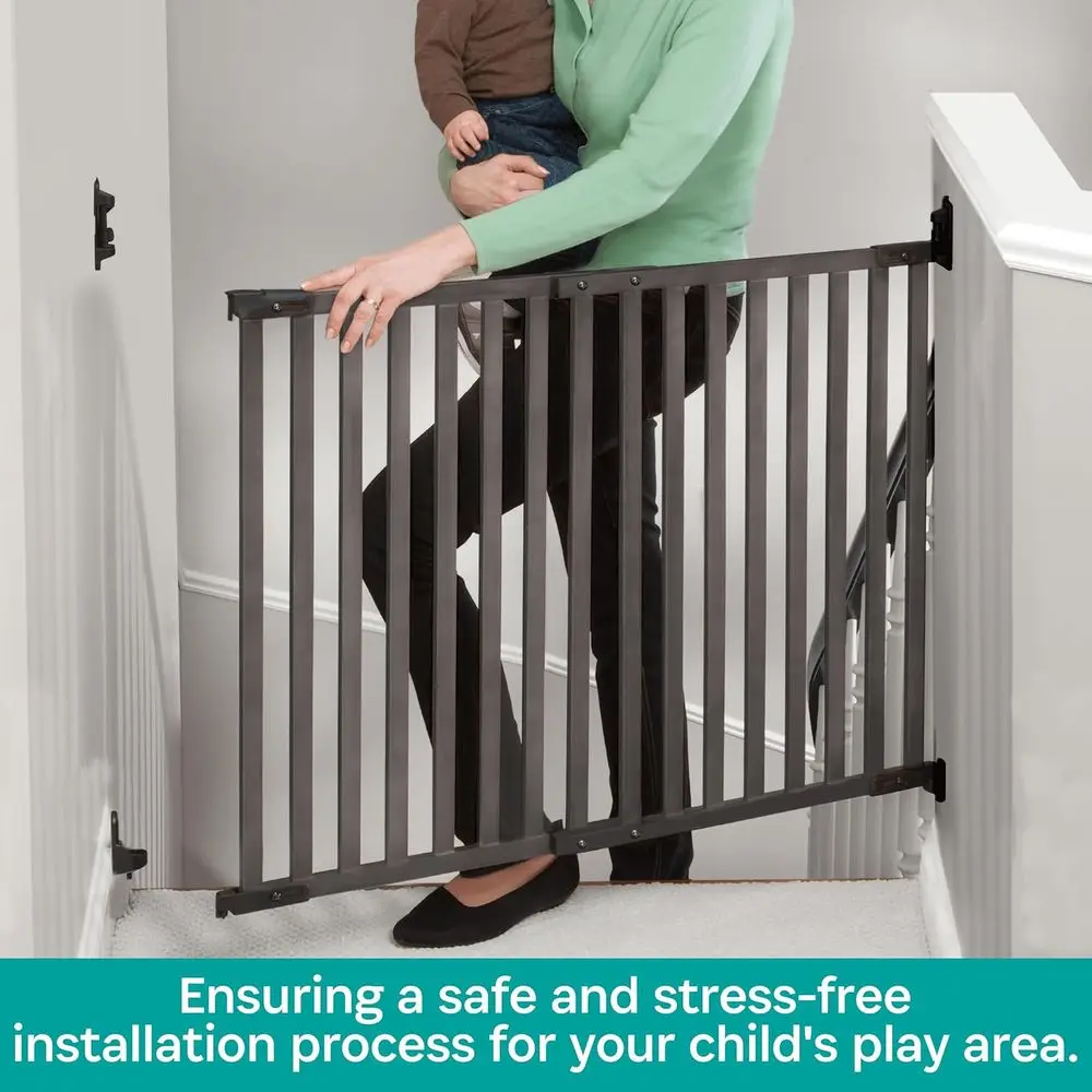 G2304 Bamboo Angle Mount Saeway Gate - Top o Stairs Quick Release Baby Gate (Gray)