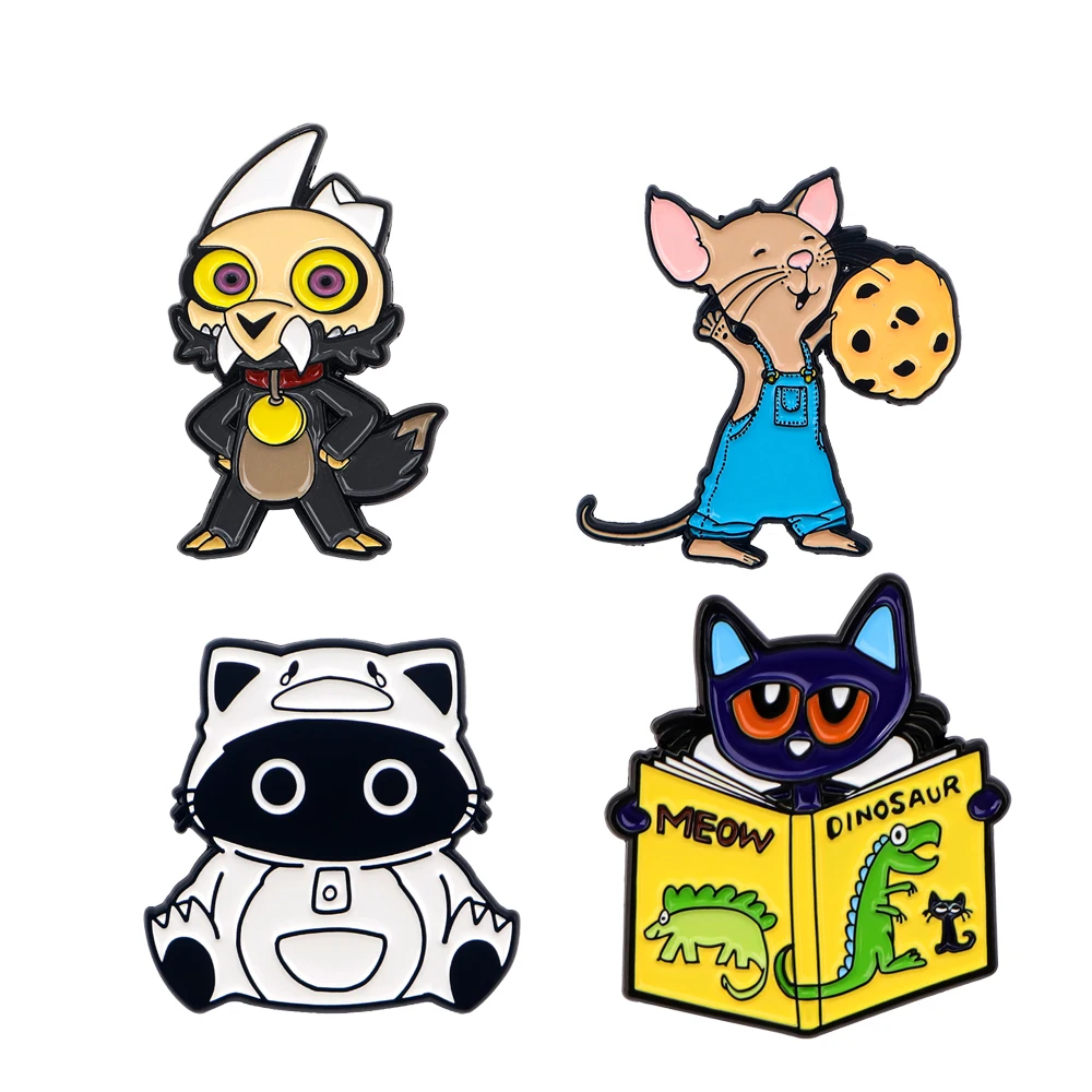 Cartoon Black Cat Brooches for Clothes Enamel Pins Lapel Pins for Backpack Kids DIY Briefcase Badges Accessories Gifts