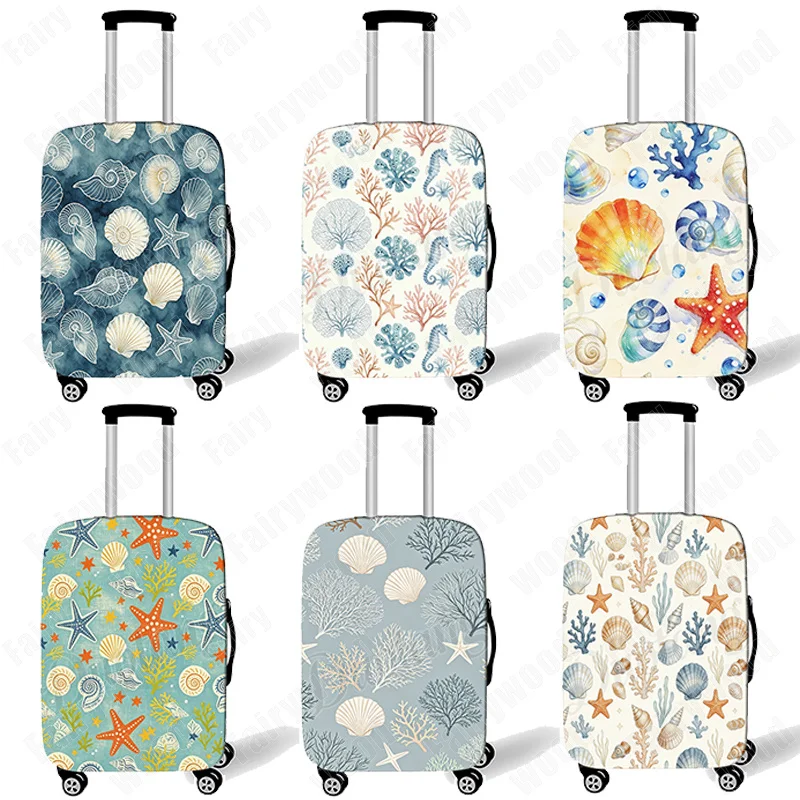 

18-30 Inches Marine Life Shell Conch Coral Starfish Pattern Luggage Cover Women Trolley Case Protective Covers Suitcase Cover