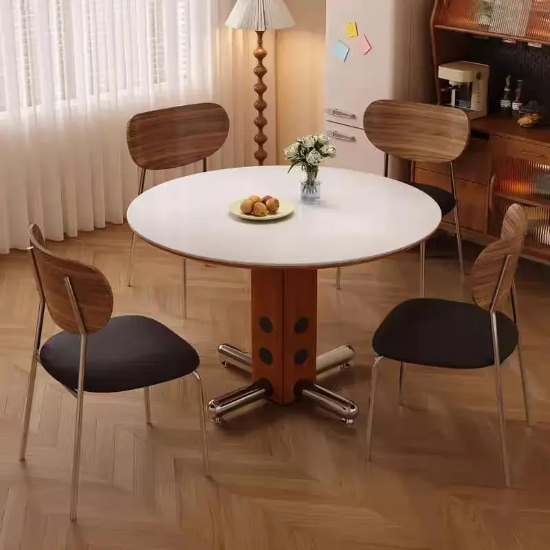 Roundtable retro style retro round dining table small apartment negotiation Nordic home dining table