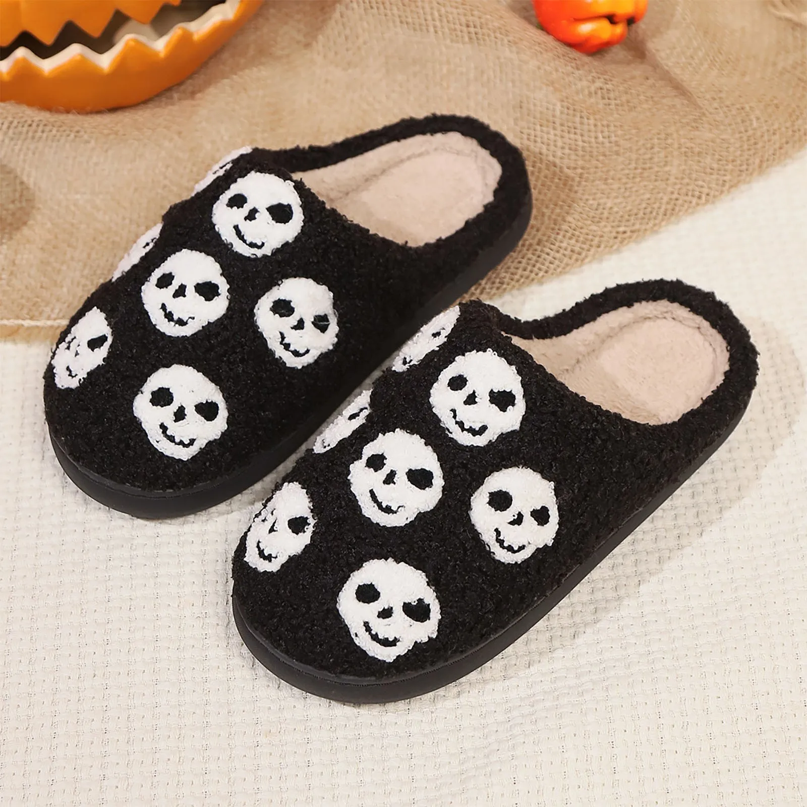 Skull Slippers Women mujer de Thickened Indoor Home chanclas Ghost Shoes Shoes Flat Scream Halloween Men Slipper Cotton Non-slip