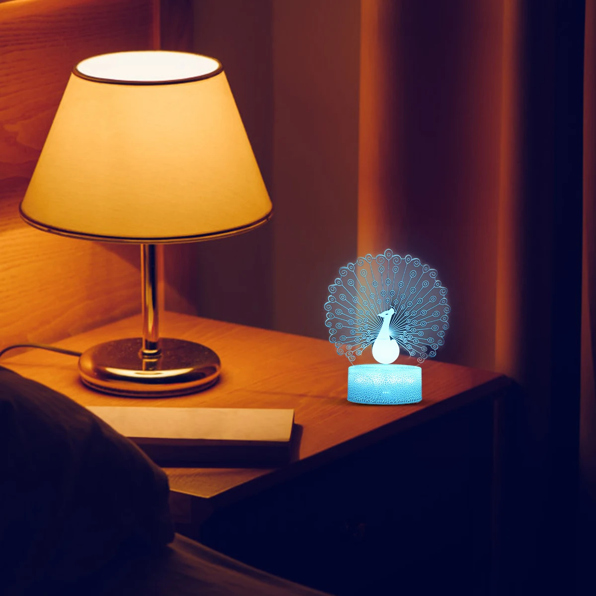 

Peacock Table Lamp 3D Led Night Light Touch Control Color Changing Bedside Lamp For Home Party Wedding Decoration Gift