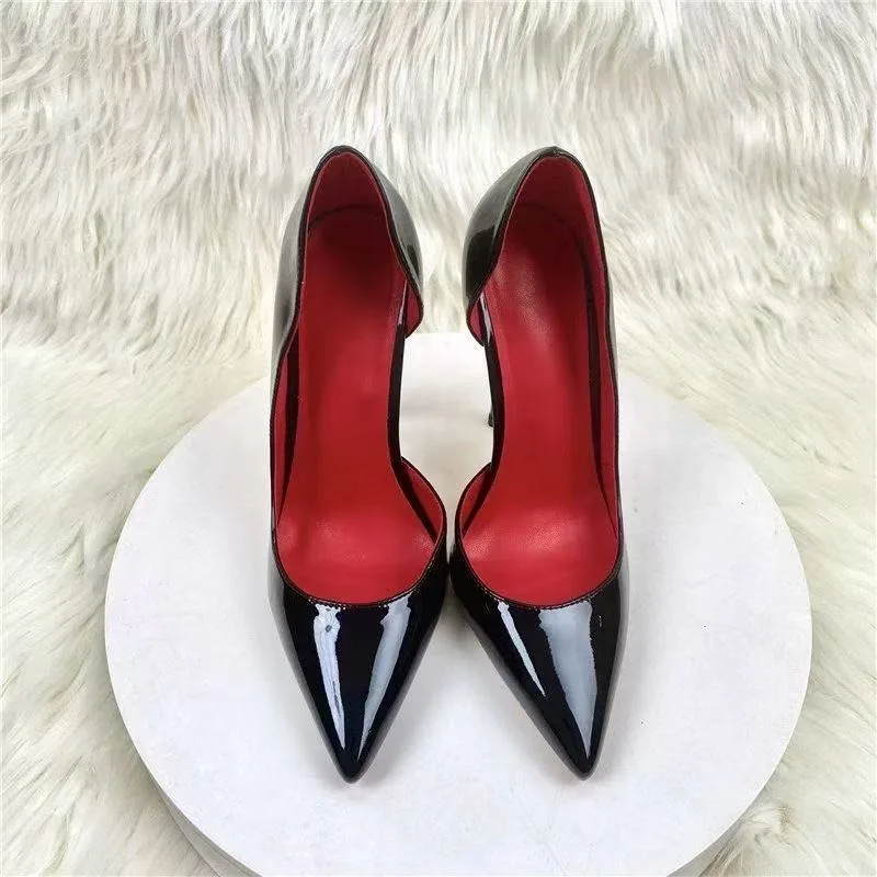 Elegant Hollow Women's High Heels Luxury Brand Black Pointed Toe Pumps Shiny Bottoms Sexy Fashion Ladies Shoes Women view 6