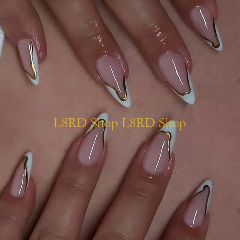 L8RD 1 Set French Tip False Nails Detachable Press On Nails Almond Full Cover on Nails Manicures Supplies for Woman