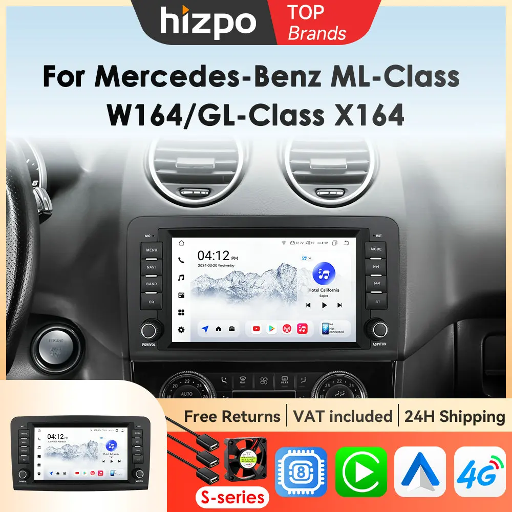 Hizpo Autoradio all-in-one Android da 8 pollici per Mercedes Benz Classe M W164 Classe GL X164 ML GL320 Navigazione GPS stereo Carplay DSP