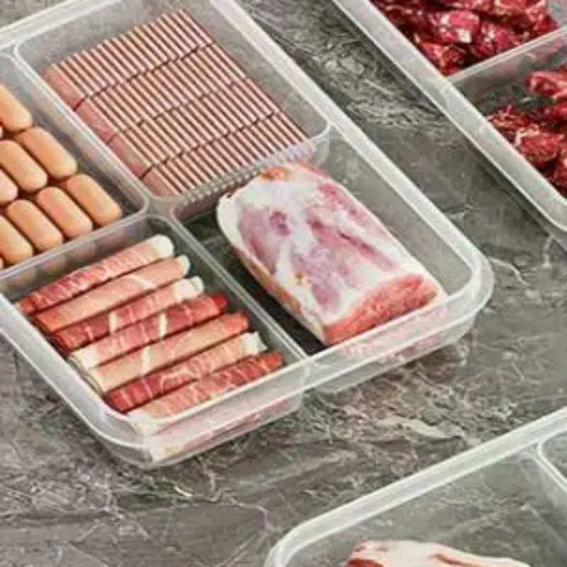 1/3PCS 2/3/6 Grids Refrigerator Storage Boxes With Holes Scallions Meat Fresh Box Food Container Cold Storage Crisper Sealed