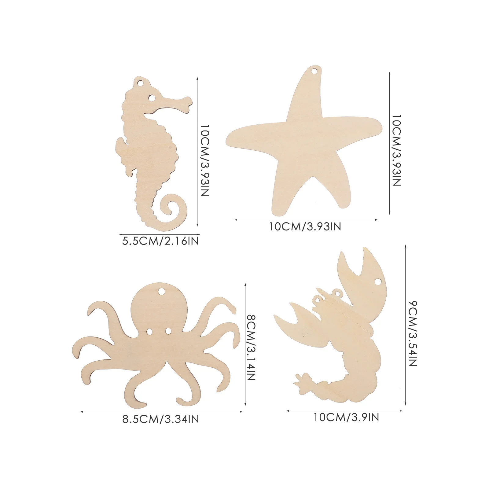 

4Sets Ocean Animal Wooden Chips Unfinished Wood Cutouts DIY Wood Crafts Supplies Ocean Themed Shapes for Parties