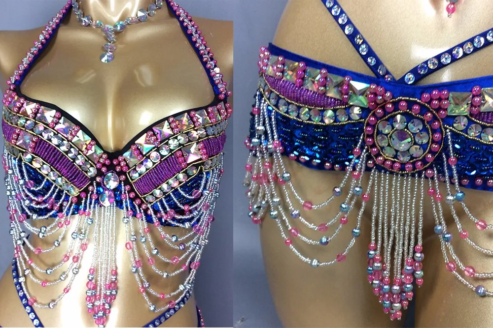 hot girl stage dance wear Sexy belly dance costume party show clothing Bar+Belt 2pcs set Christmas