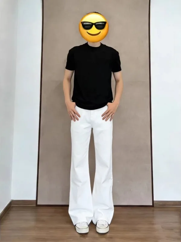 

White Le Blade Men's Jeans Spring Loose Straight American High Street Slimming Pants Small Flared Legs Casual Denim