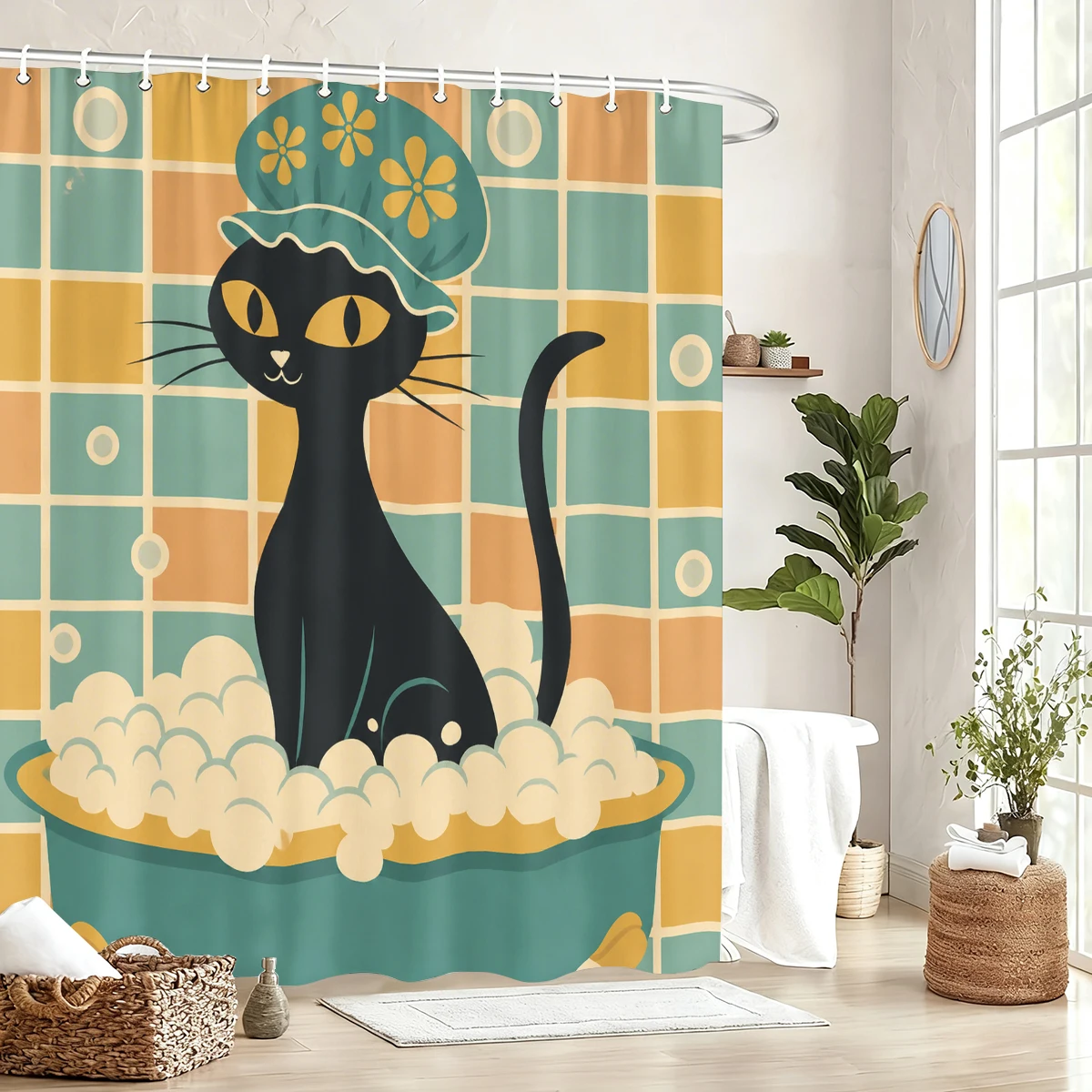 Artistic Pattern Polyester Bathtub Curtain - Vibrant Printed Bathroom Decor, Stylish Bathtub Curtain for Home Bathroom