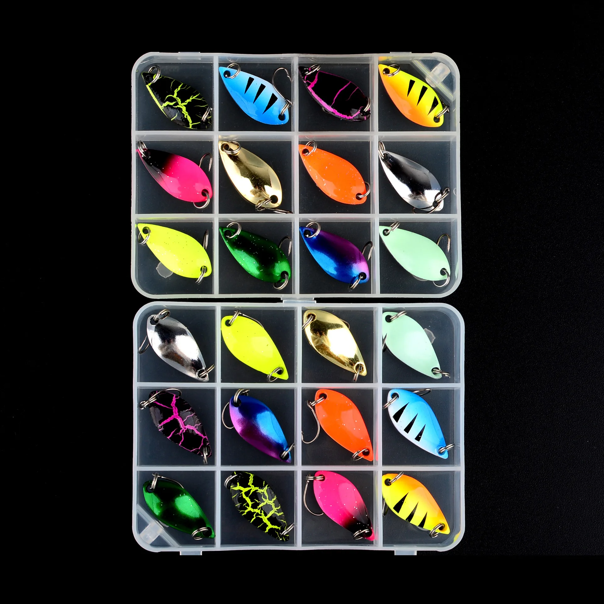 12-teiliges kleines Löffelköder-Set, 2,8 cm, für Panfish, 2,5 g, 3,5 g, 5 g, ultraleichtes Angelköder-Set, Metallklingenköder zum Gießen von Forellenbarsch