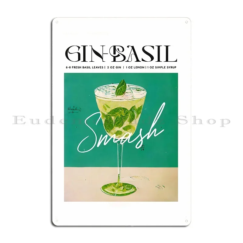 Gin Basil Smash Retro Cocktail Metal Plaque Plaques Funny Designing Cinema Designer Tin Sign Poster