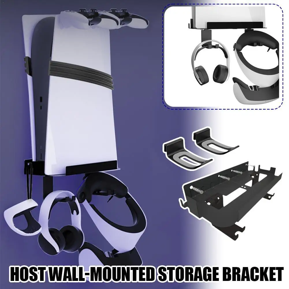 For PS5/PS5 SLIM/PS5 Pro Wall Mount Bracket Storage Display Stand Space Saving Sleek Design With Foldable Vertical Hooks