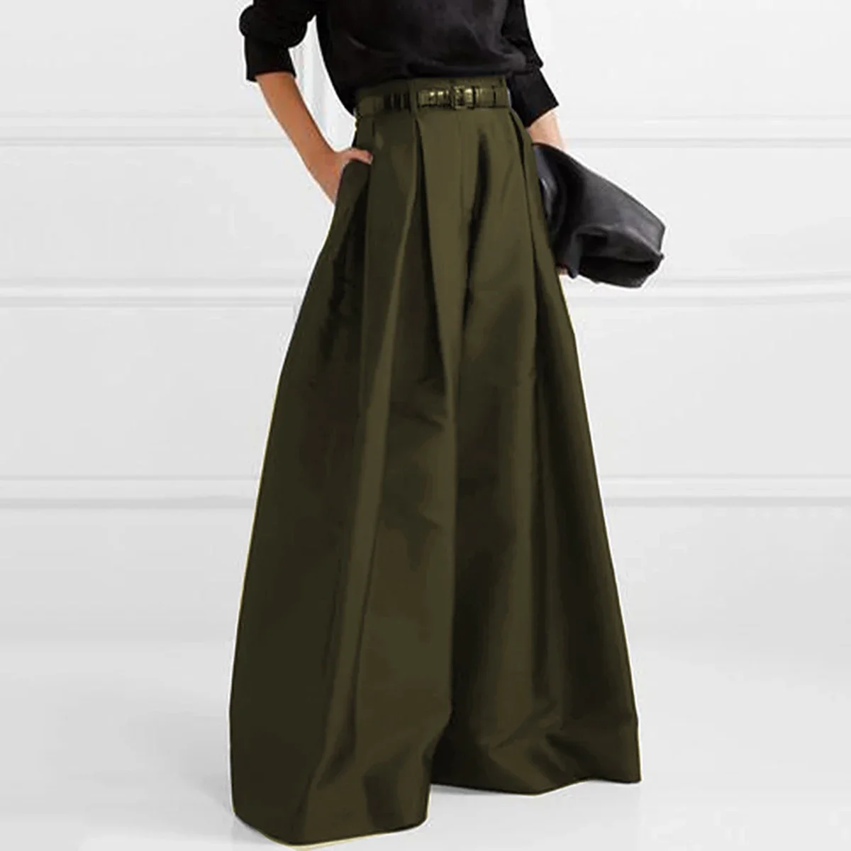 Uoozee 2024 New Summer Solid Color Oversized Wide Leg Pants Fashion Casual Zipper Loose High Waisted Pleated Trousers For Women