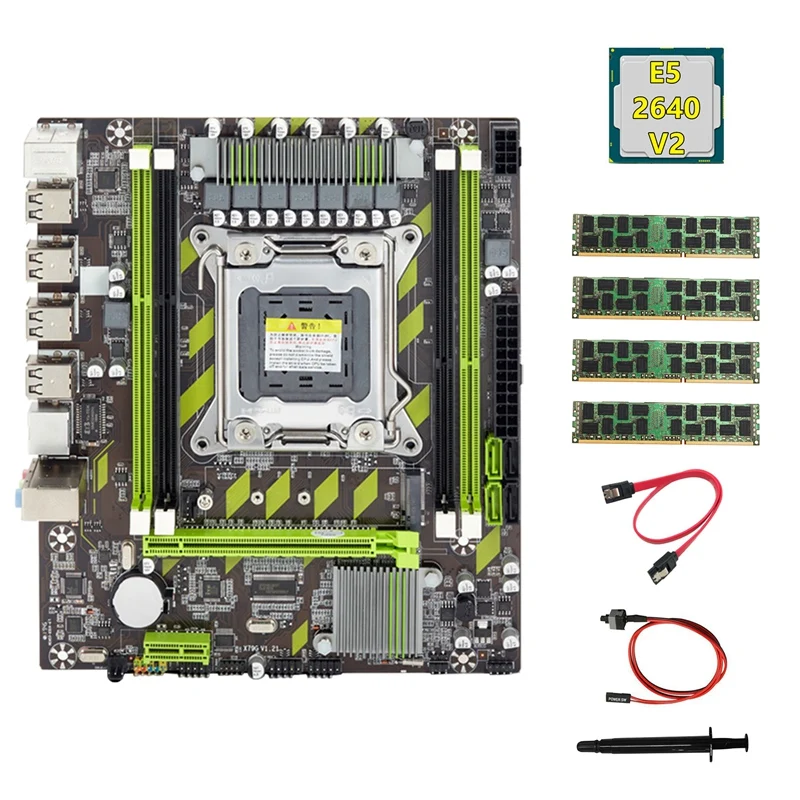 

New X79 Motherboard+E5 2640 V2 CPU+4X4GB DDR3 1600Mhz REG ECC RAM Memory+SATA Cable+Switch Cable+Thermal Grease M.2 NVME