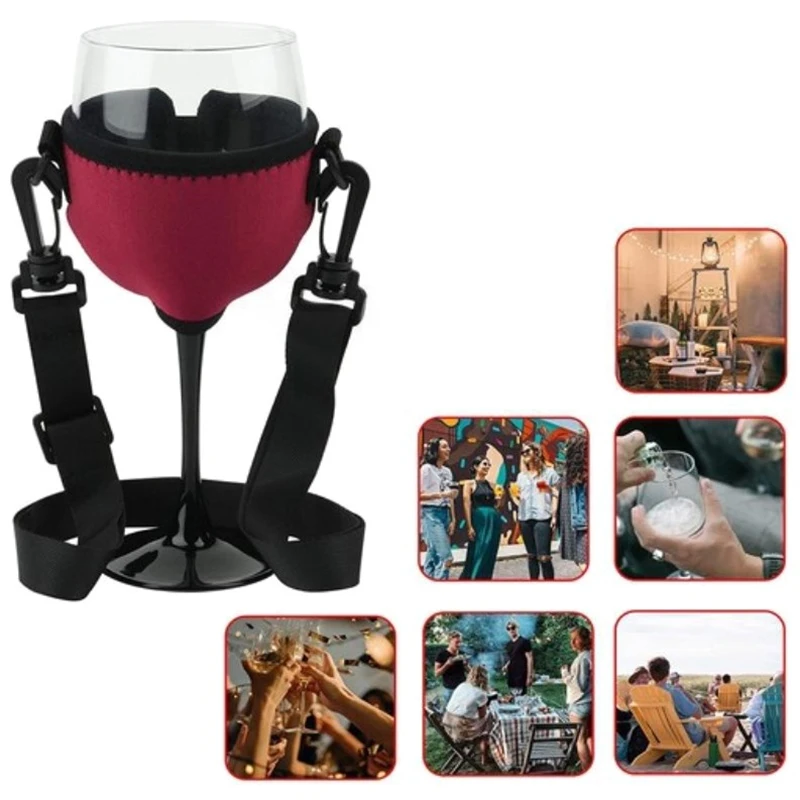 4Pcs/set Neoprene Lanyard Goblet Sleeve Champagne Glass Cover Wine Cup Holder Protective Bag Adjustable Neck Strap