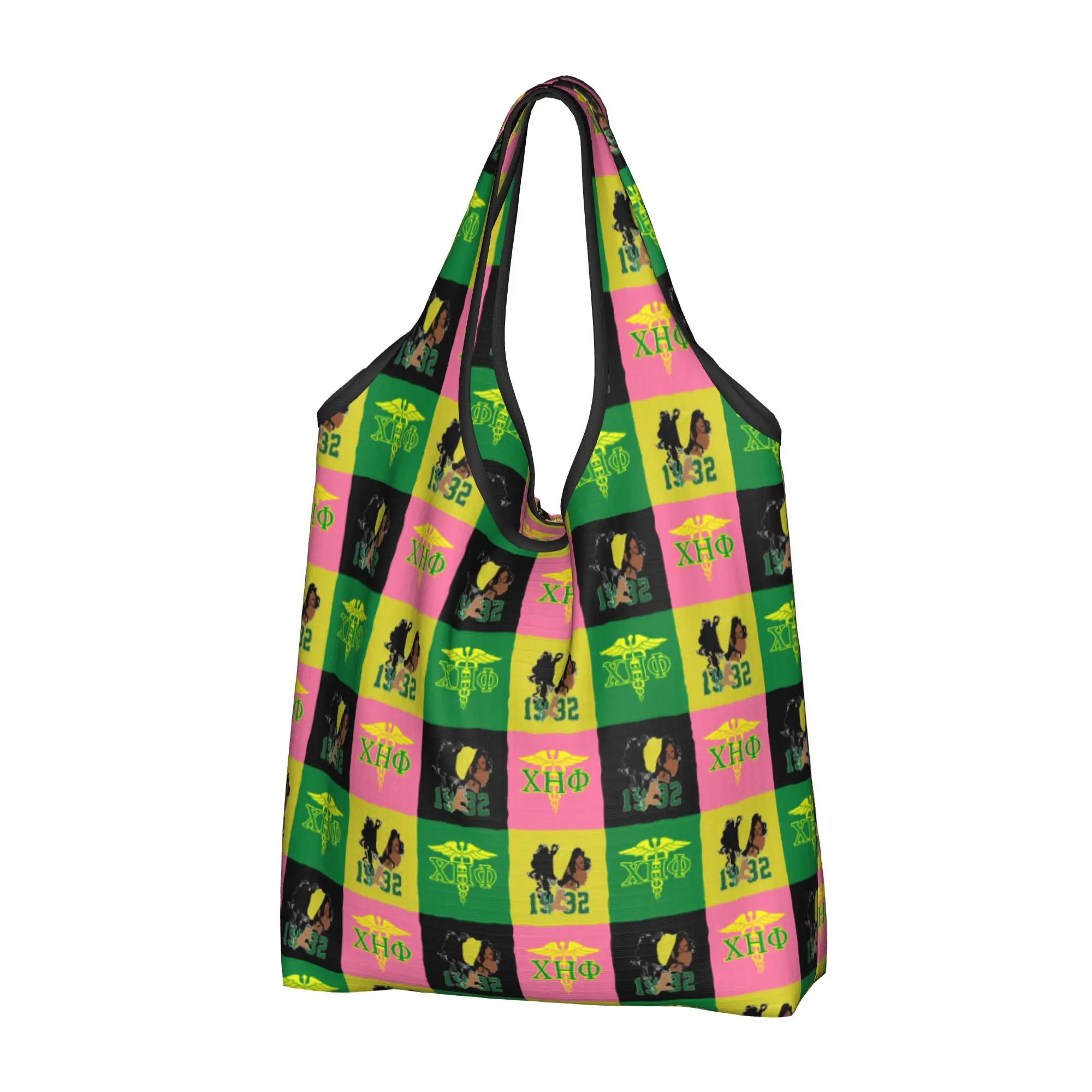 Custom Sorority Nurse 1932 CHI ETA PHI  Shopping Bags Women Portable Big Capacity Groceries Checkered Plaid  Tote Shopper Bags