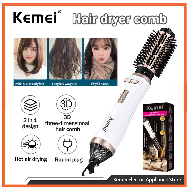 Kemei km-8020 Adjustable Temperature Fast Heating Multifunctional Electric Hair Dryer Curling Comb Straight Hair Comb