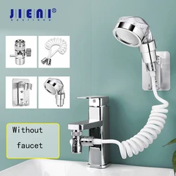 JIENI Round Hand Hold Shower Head ABS Plastic Shower Nozzle Chrome Color Bathroom Accessories W/ Water Stop Device Fixed bracket